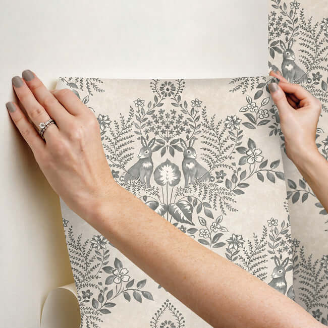 cottontail-toile-linen-charcoal-peel-stick-wallpaper-york-wallcoverings-psw1433rl - York Wallpaper Wallpaper