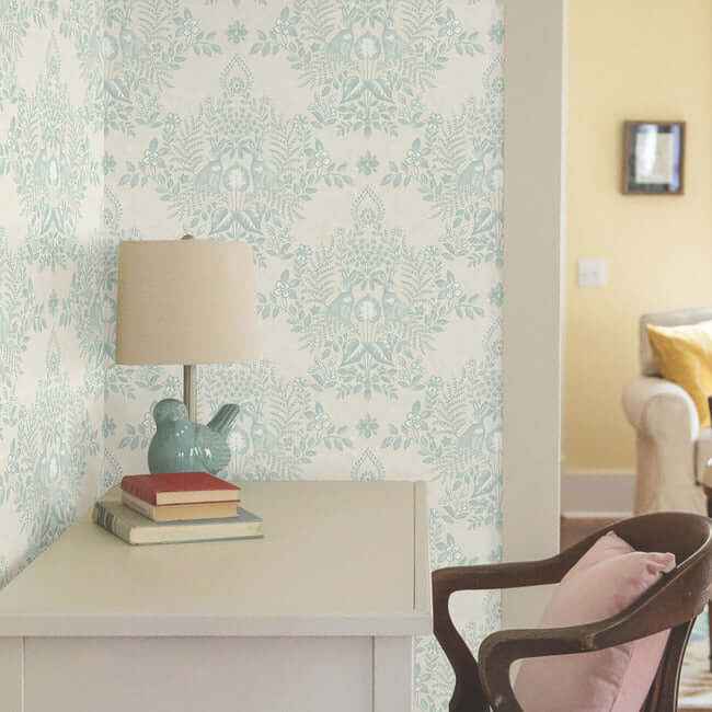 Cottontail Toile Vintage Duck Egg Peel & Stick Wallpaper - York Wallcoverings - PSW1435RL - York Wallcoverings Wallpaper