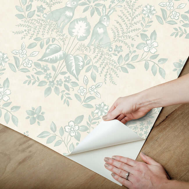cottontail-toile-vintage-duck-egg-peel-stick-wallpaper-york-wallcoverings-psw1435rl - York Wallcoverings Wallpaper