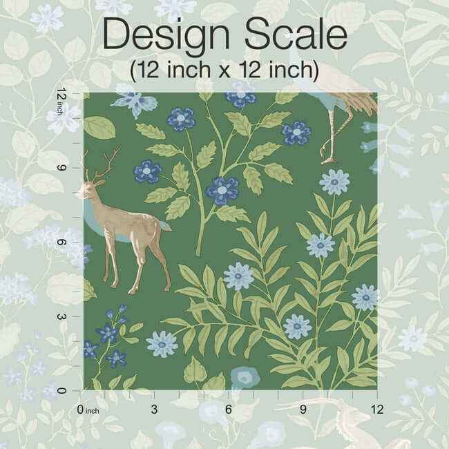 Woodland Floral Meadow Green Peel & Stick Wallpaper - York Wallcoverings - PSW1437RL - York Wallcoverings Wallpaper