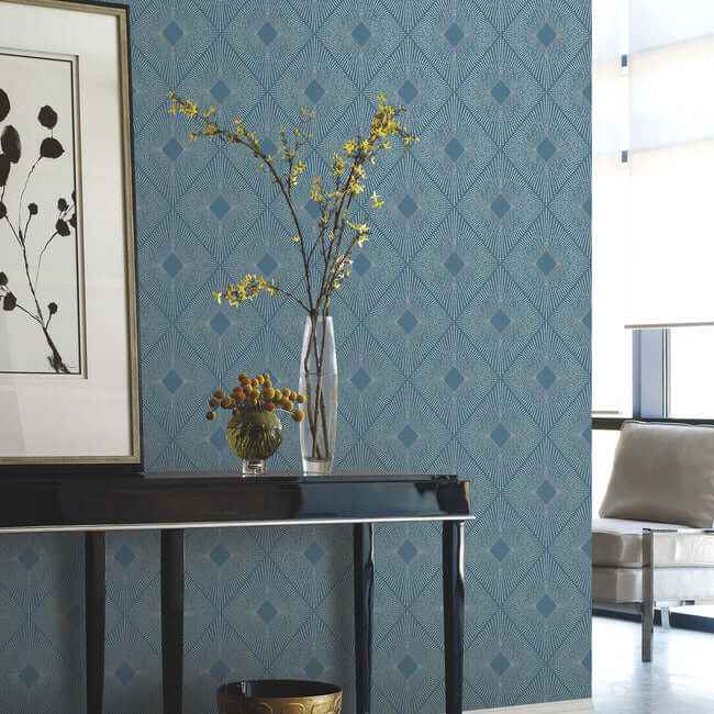 Harlowe Blue & Silver Wallpaper - York Wallcoverings - MD7131 - York Wallcoverings Wallpaper