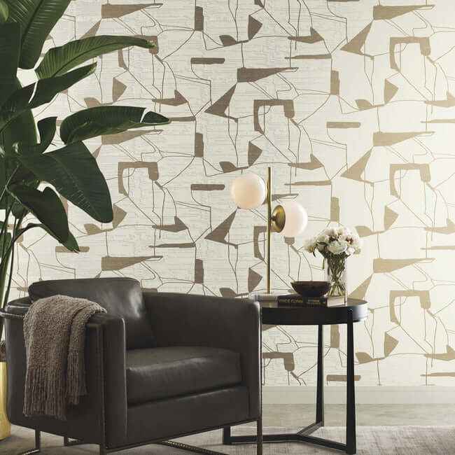 Abstract Geo Cream & Gold Wallpaper - York Wallcoverings - MD7113 - York Wallcoverings Wallpaper