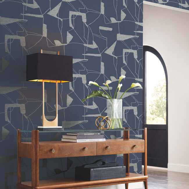 Abstract Geo Navy & Silver Wallpaper - York Wallcoverings - MD7112