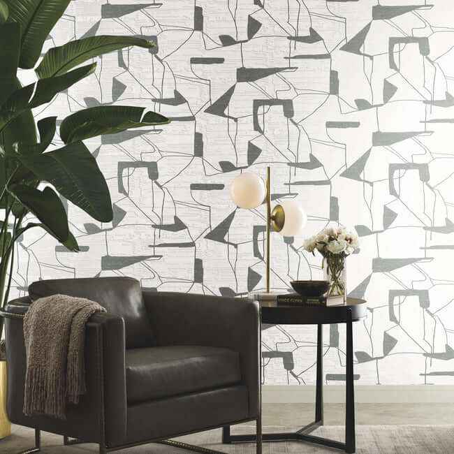 Abstract Geo White & Silver Wallpaper - York Wallcoverings - MD7114