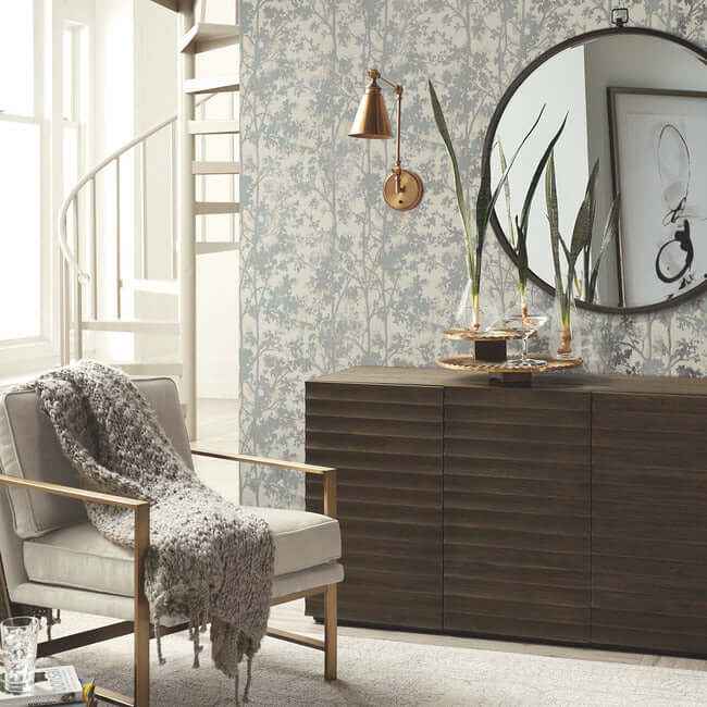 Shimmering Foliage Cream & Silver Wallpaper - York Wallcoverings - MD7141 - York Wallcoverings Wallpaper