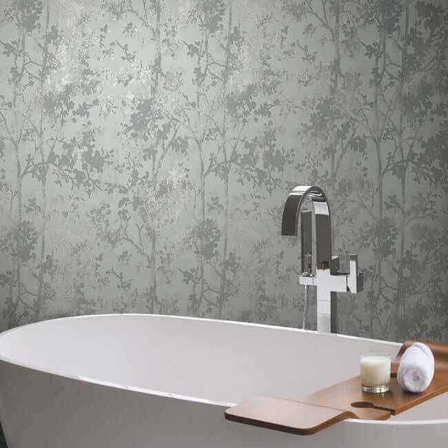 Shimmering Foliage Spa & Silver Wallpaper - York Wallcoverings - MD7142 - York Wallcoverings Wallpaper