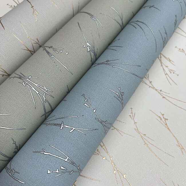 Sprigs Smokey Blue & Silver Wallpaper - York Wallcoverings - MD7193 - York Wallcoverings Wallpaper