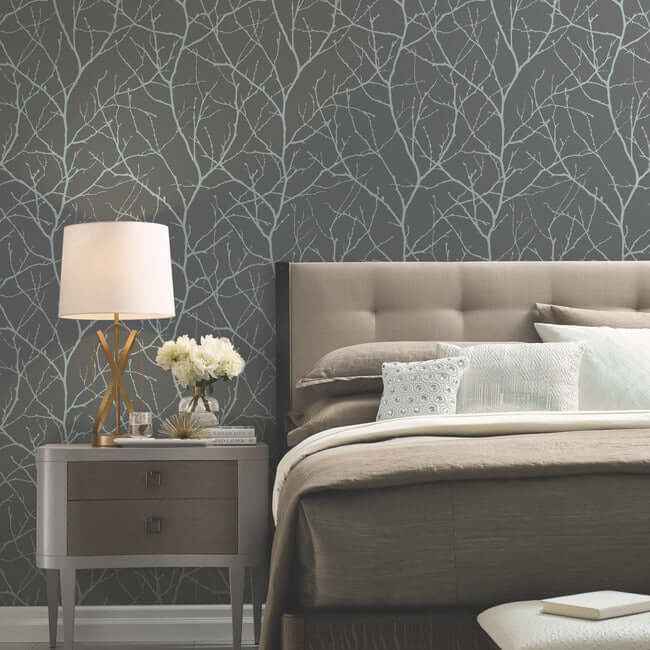 Trees Silhouette Charcoal & Silver Wallpaper - York Wallcoverings - MD7125 - York Wallcoverings Wallpaper