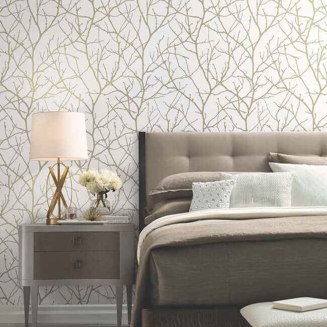 Trees Silhouette White & Gold Wallpaper - York Wallcoverings - MD7126 - York Wallcoverings Wallpaper