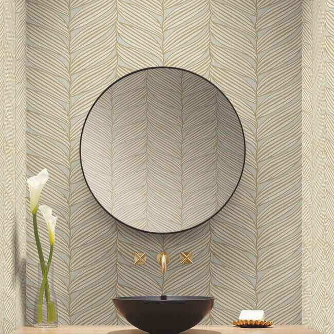 Luminous Leaves Neutral & Gold Wallpaper - York Wallcoverings - MD7162 - York Wallcoverings Wallpaper