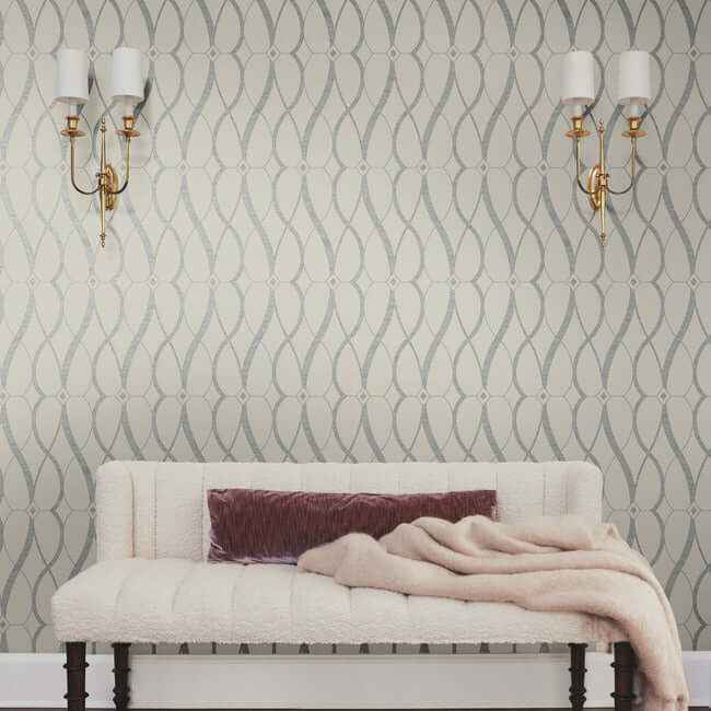 Graceful Geo Beige & Silver Wallpaper - York Wallcoverings - MD7175 - York Wallcoverings Wallpaper