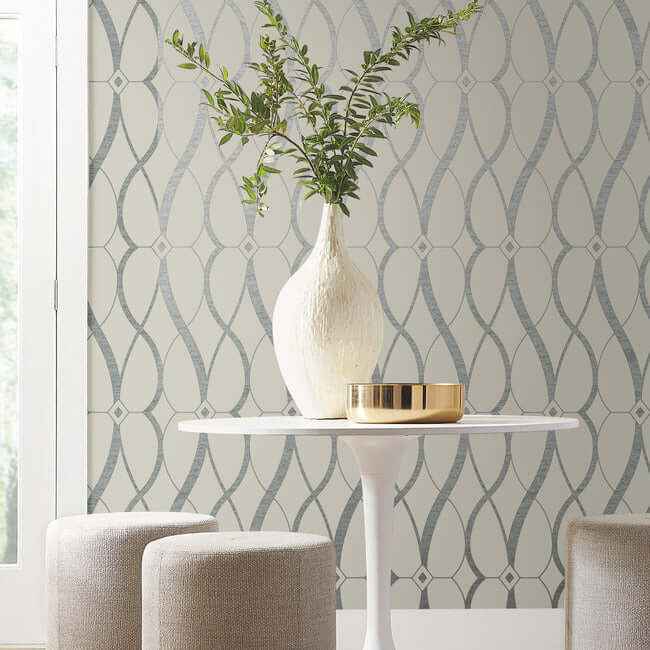 Graceful Geo Beige & Silver Wallpaper - York Wallcoverings - MD7175 - York Wallcoverings Wallpaper
