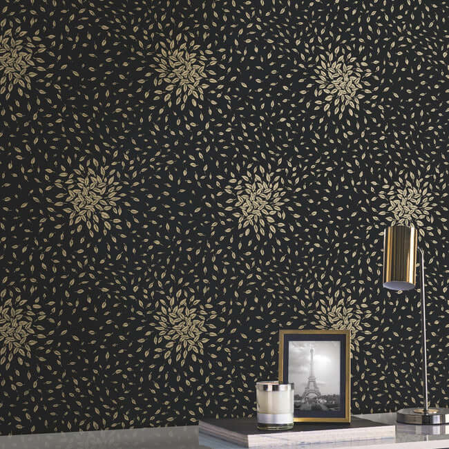 petite-leaves-black-gold-wallpaper-york-wallcoverings-md7102 - York Wallcoverings Wallpaper