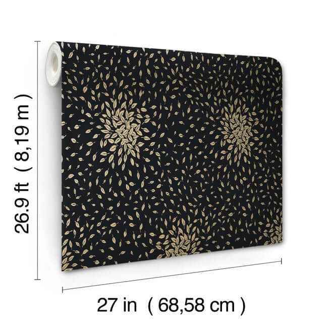 Petite Leaves Black & Gold Wallpaper - York Wallcoverings - MD7102 - York Wallcoverings Wallpaper
