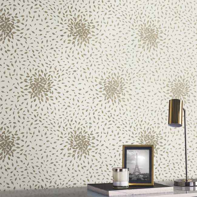Petite Leaves Cream & Gold Wallpaper - York Wallcoverings - MD7103