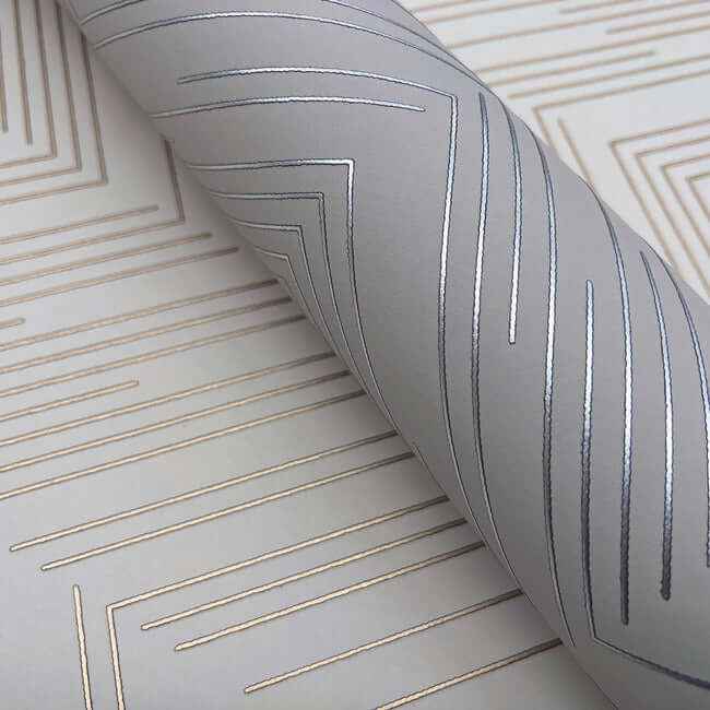 Polished Chevron Taupe & Silver Wallpaper - York Wallcoverings - MD7227 - York Wallcoverings Wallpaper