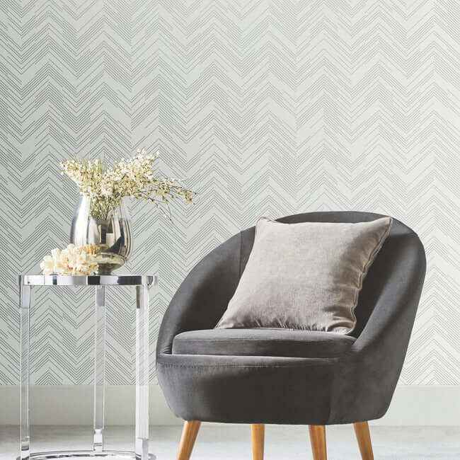 Polished Chevron White & Silver Wallpaper - York Wallcoverings - MD7223 - York Wallcoverings Wallpaper