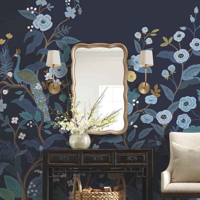 Peacock Navy Wall Mural - York Wallcoverings - RP7396M - York Wallcoverings Wallpaper