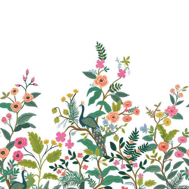 Peacock White Wall Mural - York Wallcoverings - RP7397M - York Wallcoverings Wallpaper