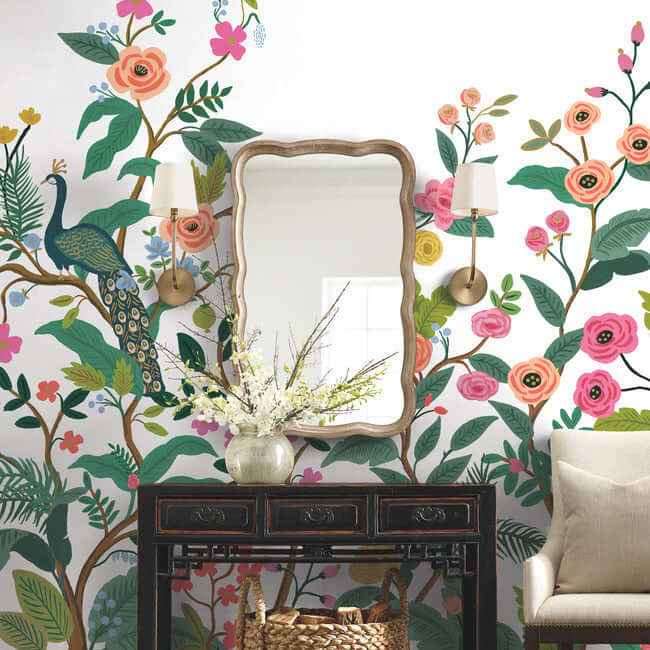 Peacock White Wall Mural - York Wallcoverings - RP7397M - York Wallcoverings Wallpaper