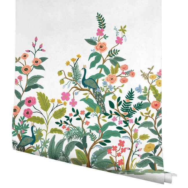 Peacock White Wall Mural - York Wallcoverings - RP7397M - York Wallcoverings Wallpaper