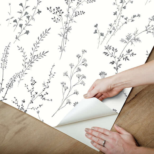 wildflower-sprigs-peel-and-stick-wallpaper-black-white-york-wallcoverings-psw1522rl - York Wallcoverings Wallpaper