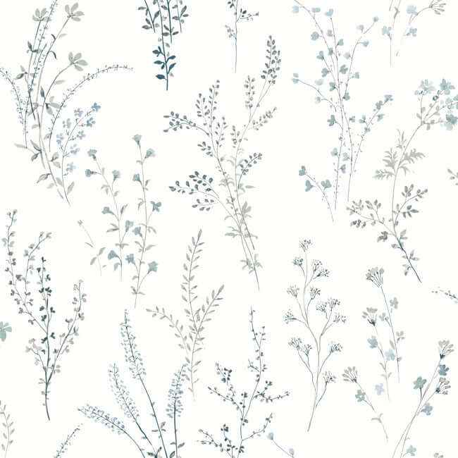 Wildflower Sprigs Blue & Green Peel & Stick Wallpaper - York Wallcoverings - PSW1523RL - York Wallcoverings Wallpaper