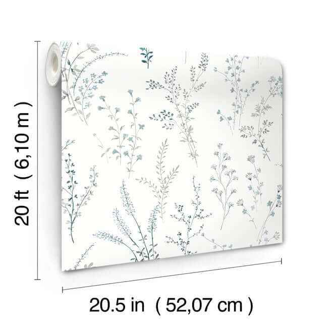 Wildflower Sprigs Blue & Green Peel & Stick Wallpaper - York Wallcoverings - PSW1523RL - York Wallcoverings Wallpaper