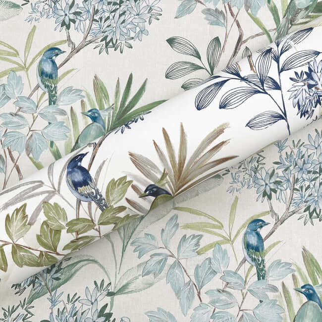 handpainted-songbird-green-blue-peel-stick-wallpaper-york-wallcoverings-psw1518rl - York Wallpaper Wallpaper