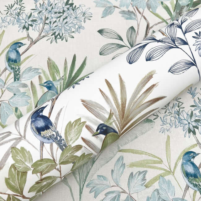 handpainted-songbird-green-blue-peel-stick-wallpaper-york-wallcoverings-psw1518rl - York Wallpaper Wallpaper