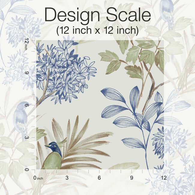 handpainted-songbird-green-blue-peel-stick-wallpaper-york-wallcoverings-psw1518rl - York Wallpaper Wallpaper