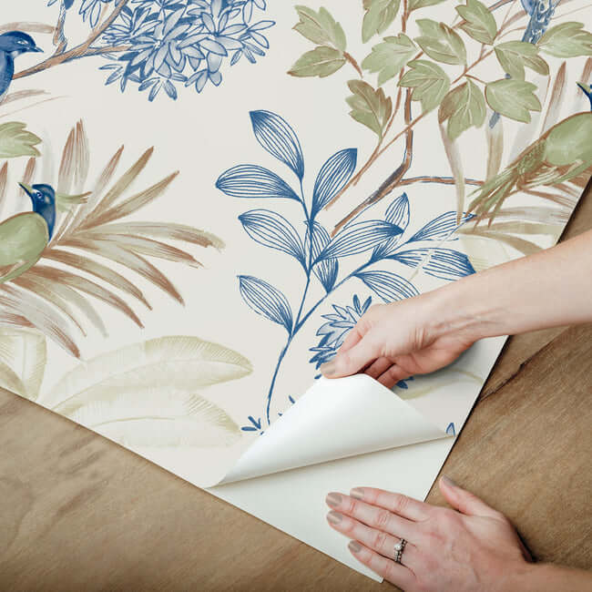 handpainted-songbird-green-blue-peel-stick-wallpaper-york-wallcoverings-psw1518rl - York Wallpaper Wallpaper