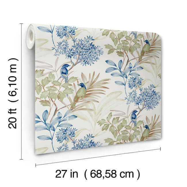 handpainted-songbird-green-blue-peel-stick-wallpaper-york-wallcoverings-psw1518rl - York Wallpaper Wallpaper