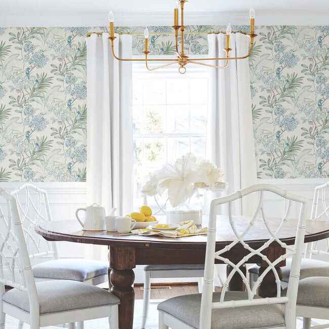 Handpainted Songbird Turquiose Peel & Stick Wallpaper - York Wallcoverings - PSW1517RL - York Wallcoverings Wallpaper