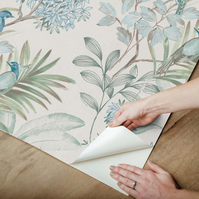 handpainted-songbird-turquiose-peel-stick-wallpaper-york-wallcoverings-psw1517rl - York Wallpaper Wallpaper