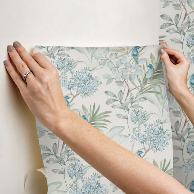 handpainted-songbird-turquiose-peel-stick-wallpaper-york-wallcoverings-psw1517rl - York Wallpaper Wallpaper