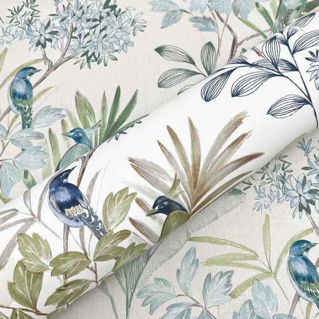 Handpainted Songbird Turquiose Peel & Stick Wallpaper - York Wallcoverings - PSW1517RL - York Wallcoverings Wallpaper