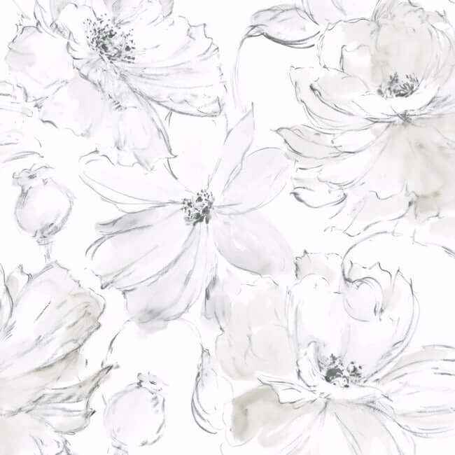 Floral Dreams Grey Peel & Stick Wallpaper - York Wallcoverings - PSW1530RL - York Wallcoverings Wallpaper