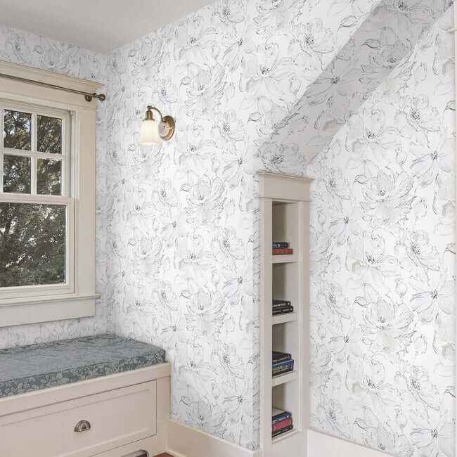 Floral Dreams Grey Peel & Stick Wallpaper - York Wallcoverings - PSW1530RL - York Wallcoverings Wallpaper