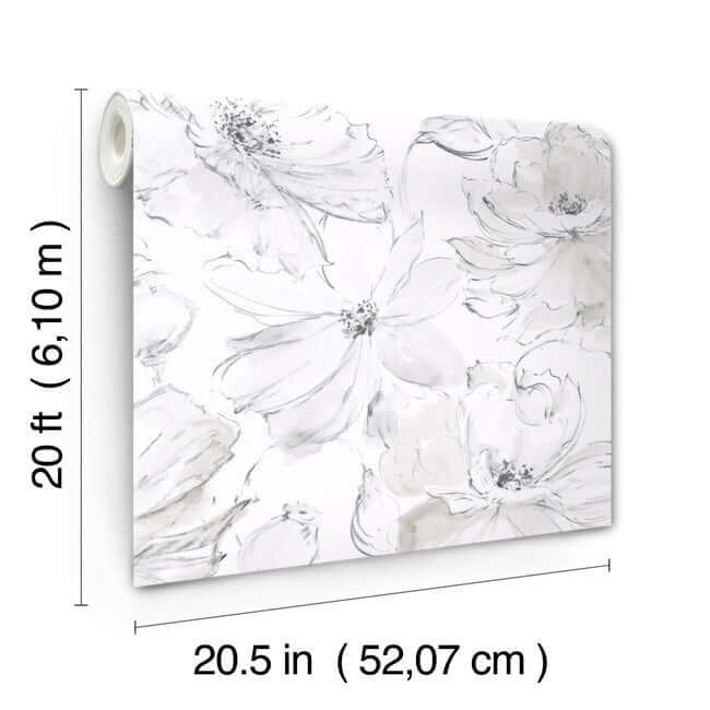 floral-dreams-peel-and-stick-wallpaper-grey-mix-york-wallcoverings-psw1530rl - York Wallcoverings Wallpaper