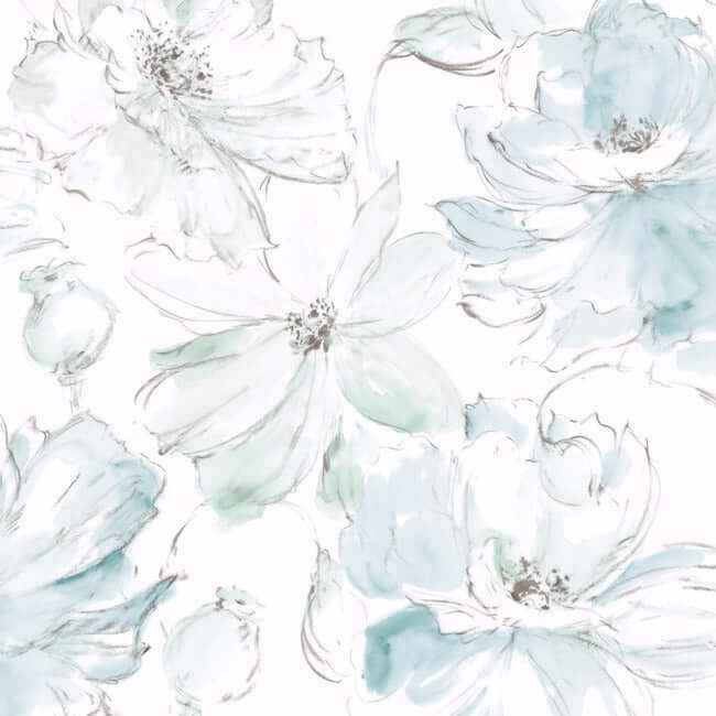 Floral Dreams Mineral Green Peel & Stick Wallpaper - York Wallcoverings - PSW1531RL - York Wallcoverings Wallpaper