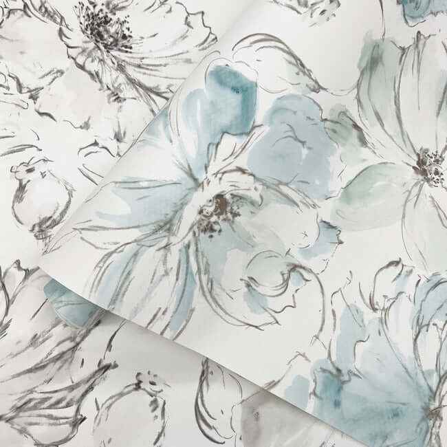 Floral Dreams Mineral Green Peel & Stick Wallpaper - York Wallcoverings - PSW1531RL - York Wallcoverings Wallpaper