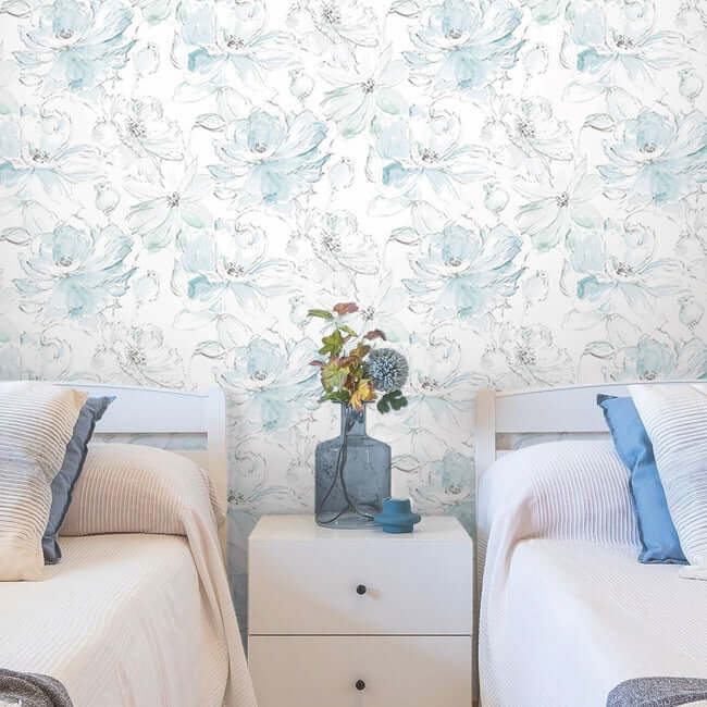 floral-dreams-peel-and-stick-wallpaper-tealmineral-gree-york-wallcoverings-psw1531rl - York Wallcoverings Wallpaper