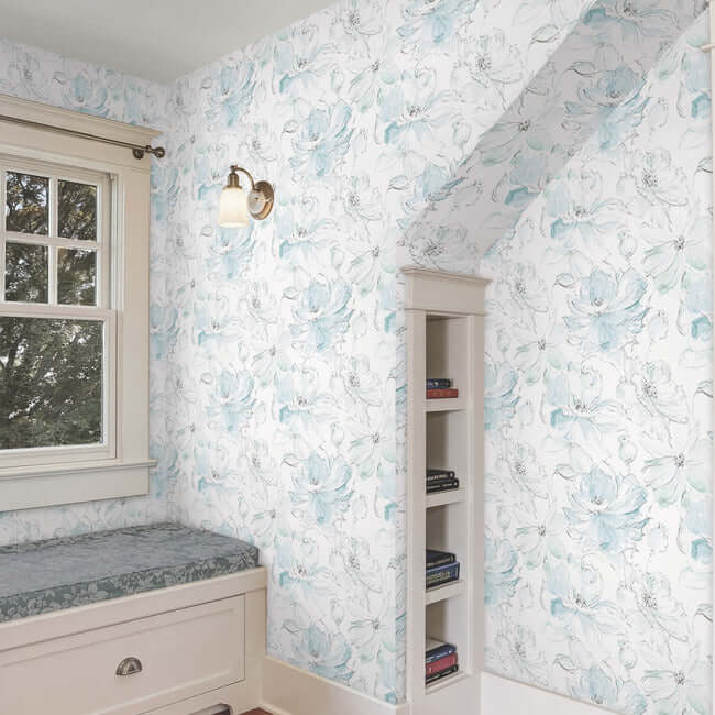 floral-dreams-peel-and-stick-wallpaper-tealmineral-gree-york-wallcoverings-psw1531rl - York Wallcoverings Wallpaper