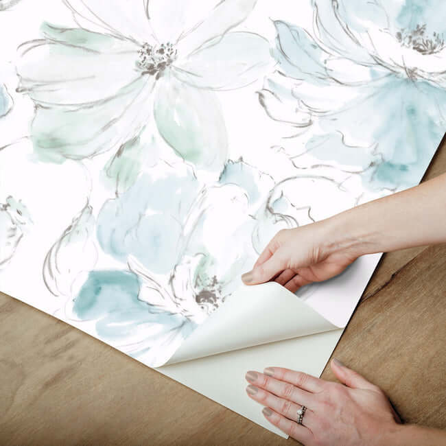 floral-dreams-peel-and-stick-wallpaper-tealmineral-gree-york-wallcoverings-psw1531rl - York Wallcoverings Wallpaper