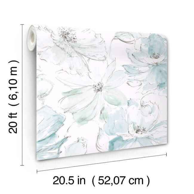 Floral Dreams Mineral Green Peel & Stick Wallpaper - York Wallcoverings - PSW1531RL - York Wallcoverings Wallpaper