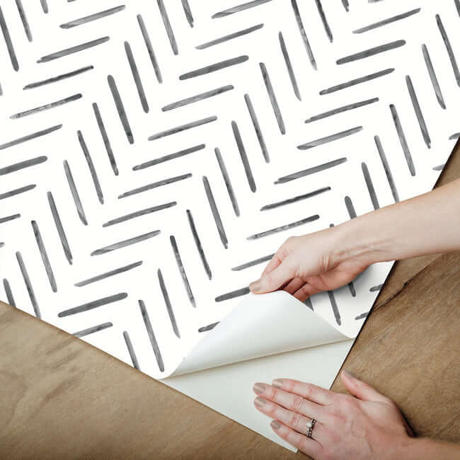 painted-herringbone-peel-and-stick-wallpaper-black-york-wallcoverings-psw1525rl - York Wallcoverings Wallpaper