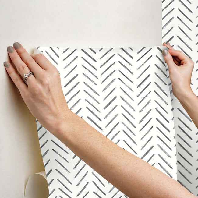 Painted Herringbone Black Peel & Stick Wallpaper - York Wallcoverings - PSW1525RL - York Wallcoverings Wallpaper