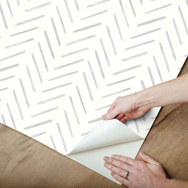 Painted Herringbone Fog Peel & Stick Wallpaper - York Wallcoverings - PSW1527RL - York Wallcoverings Wallpaper
