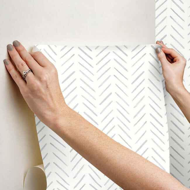 Painted Herringbone Fog Peel & Stick Wallpaper - York Wallcoverings - PSW1527RL - York Wallcoverings Wallpaper